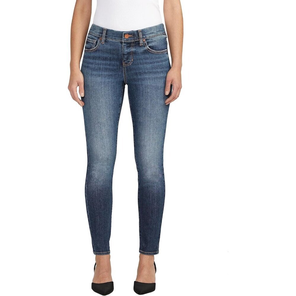 Women's Skinny Jeans Mid Rise Pull On Cotton Blend Blue Size 6 Short